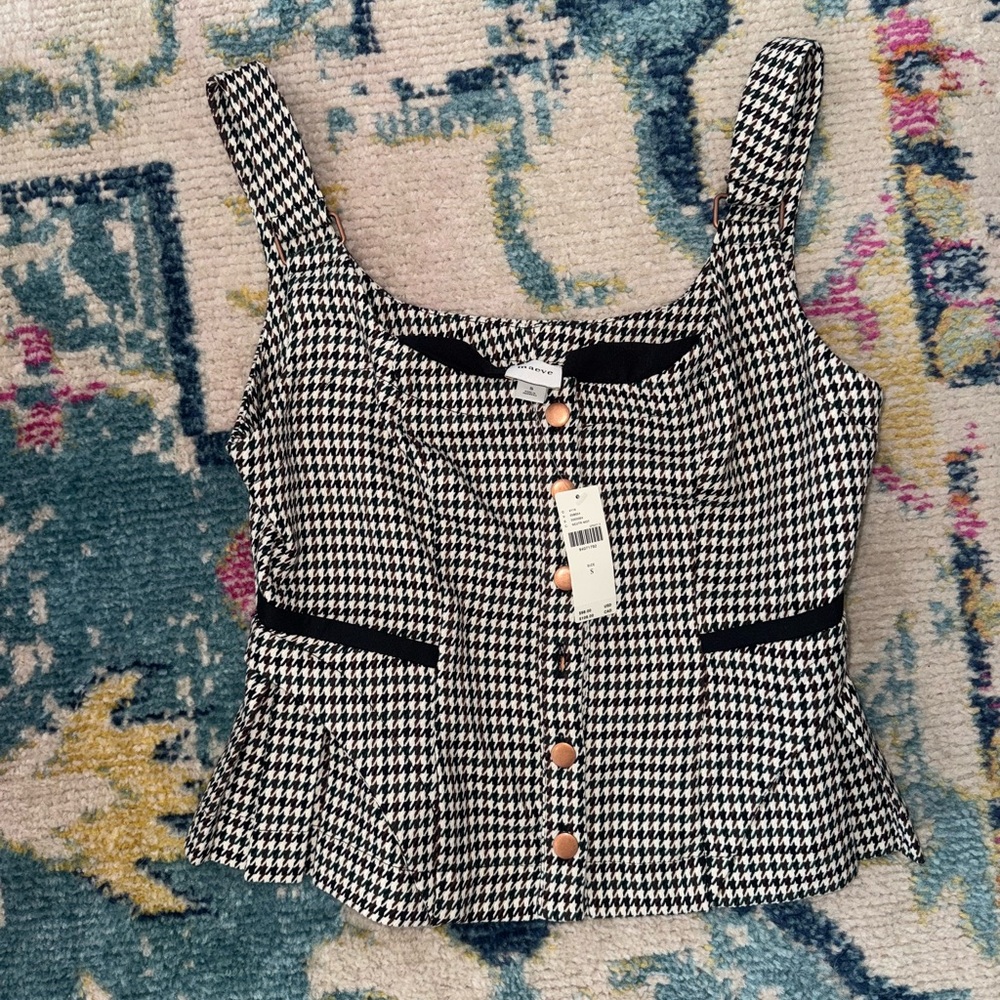 Maeve Black and White Houndstooth Blouse